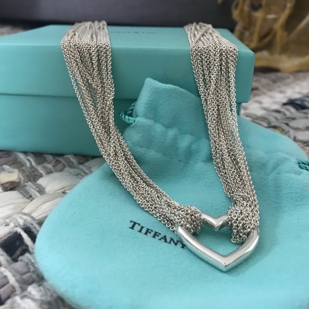 Tiffany multi chain open heart necklace